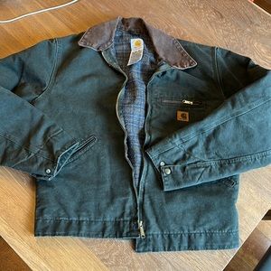 VTG Carhartt green Detroit canvas Jacket brown collar - M